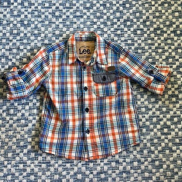 Lee Baby Boy 18 Months Orange Blue White Plaid LS Button Down Shirt - Picture 13 of 14